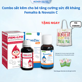 Combo sắt kẽm hữu cơ Femalto Novozinc cho bé ăn ngon, tư duy logic, tăng đề kháng (Femalto 30ml)