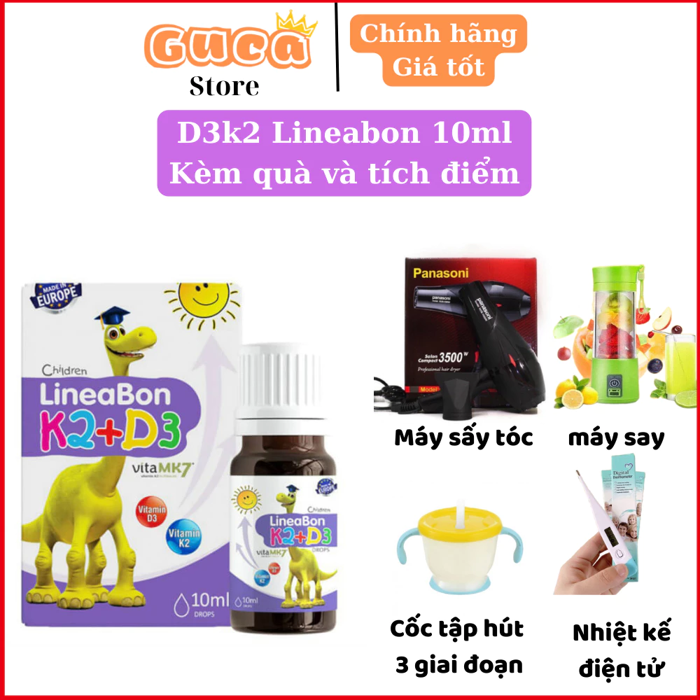 Lineabon k2 d3 bổ sung d3 k2 giúp hấp thu canxi hiệu quả, cải thiện mật độ xương, giúp xương và răng chắc khoẻ, lọ 10ml