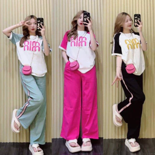 SET BỘ CHỮ NIMM ÁO FROM RỘNG PHỐI QUẦN DÀI ỐNG RỘNG CHẤT THUN COTTON FREE SIZE DƯỚI 60kg_SET ĐỒ NỮ DÀI _XƯỞNG MAY THU LÊ