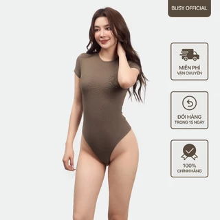 Áo Ngắn Tay Cổ Tròn Sát Bodysuit Nữ BUSY Thun Zip 1 Lớp Co Giãn Ôm Sát NT8B