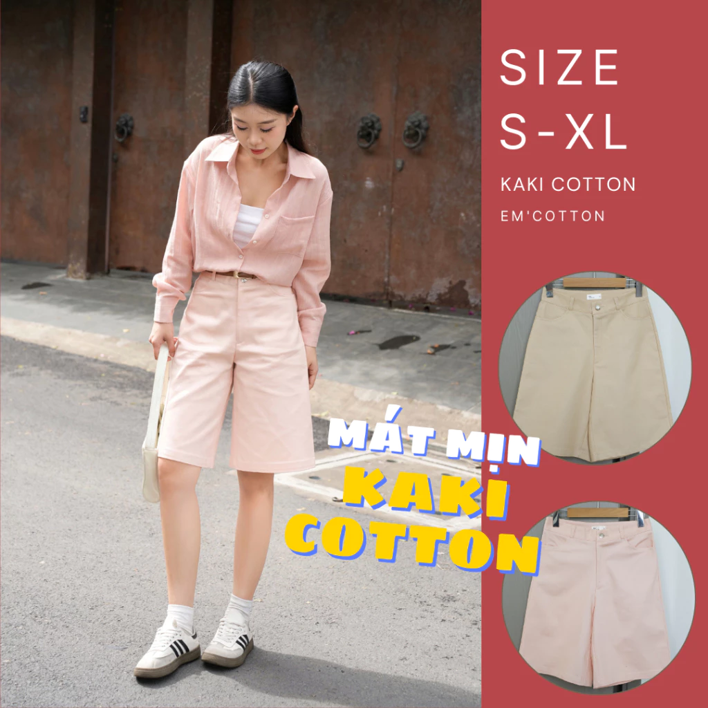 (HOẢ TỐC HCM) Quần đùi lỡ kaki cotton Mát và co giãn thiết kế Em'cotton