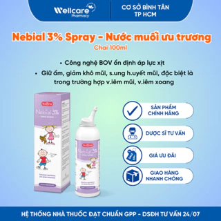 Nebial 3% Spray [Chính hãng] - Chai 100ml nước muối ưu trương giúp giảm v.iêm mũi, sổ mũi, nghẹt mũi