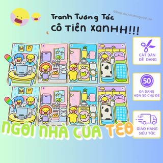 [SIÊU HOT] Tranh Ngôi Nhà Của Tèo mới nhất, Cô Tiên Xanh đồ chơi giấy giá rẻ, đồ chơi cắt dán bé gái