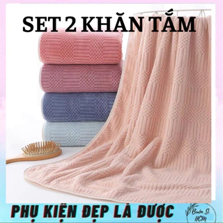 Set 2 khăn tắm lông cừu xuất hàn cỡ siêu lớn mềm mịn thấm hút tốt, Bộ khăn cao cấp không rụng lông