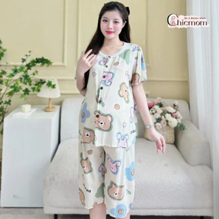 Bộ đồ bầu mặc nhà Chicmom  cả bầu và sau sinh vải lanh tôn thái cực mát, dễ thương