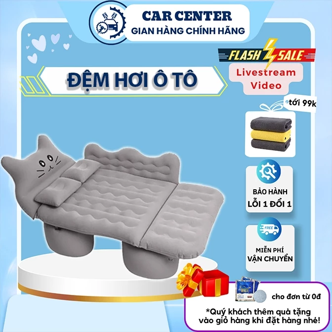 Đệm hơi ô tô hình thú dễ thương Carcenter nệm hơi ghế sau ô tô đi đường xa vừa xe 4 5 7 chỗ tặng kèm gối và bơm đệm.