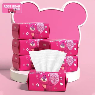 Khăn lau mặt dùng 1 lần Gấu dâu Rose Bear 50 miếng lau khô,lau ướt, Khăn giấy đa năng