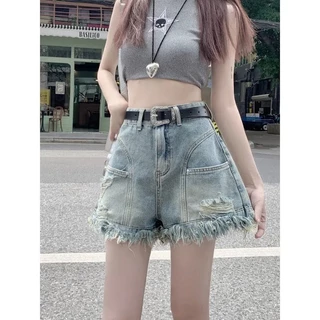 Quần short jeans nữ gấu tua rua siêu hothit, quần đùi nữ phong cách hàn quốc dáng ôm tôn eo dễ mặc