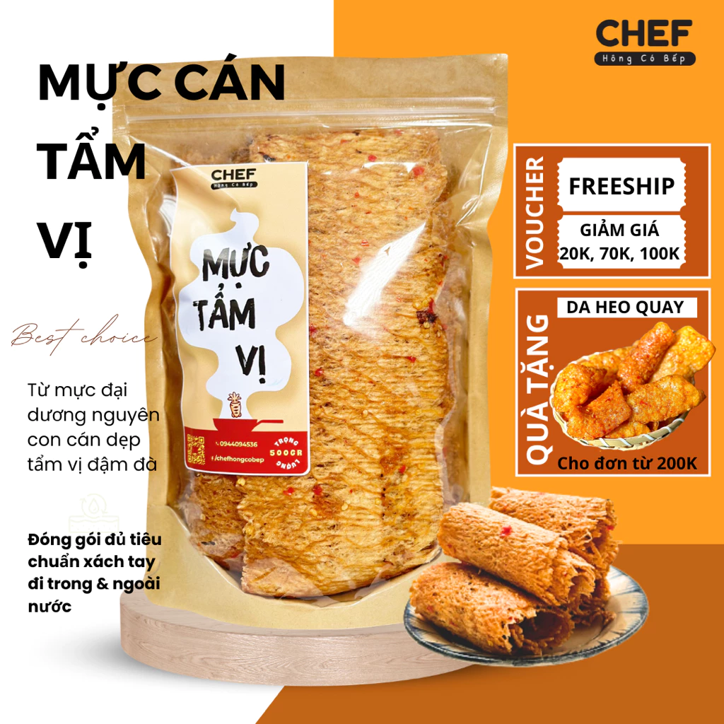 KHÔ MỰC CÁN TẨM GIA VỊ Loại Nguyên Con 500gr - Hàng Đặc Sản Thơm Dai Đậm Vị