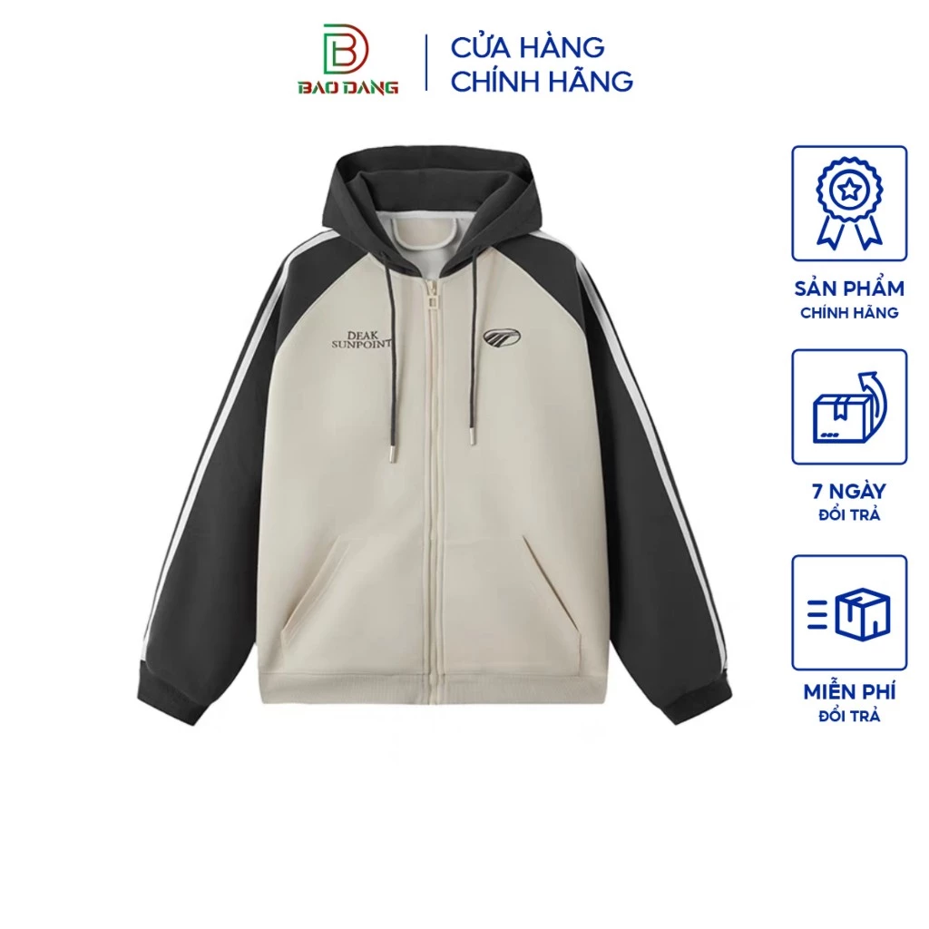 Áo khoác hoodie dây kéo chạy sọc tay kết hợp phối 2 màu chất liệu nỉ bông Bảo Đăng.