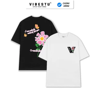 Áo Thun Local Brand VIBESTU Goodvibe Flower, Áo Thun Unisex Nam Nữ Form Oversize 250Gsm 100% Cotton