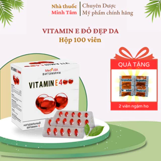 Viên uống đẹp da Vitamin E400 E Đỏ 4000mcg, Aloe vera 500mg - Hộp 100 viên TRẮNG DA