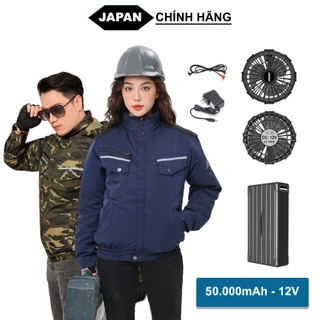 Áo điều hòa Nhật Bản áo chống nắng có gắn quạt gió làm mát pin 32000mah quạt 12v không chổi than chạy 10-14h liên tục