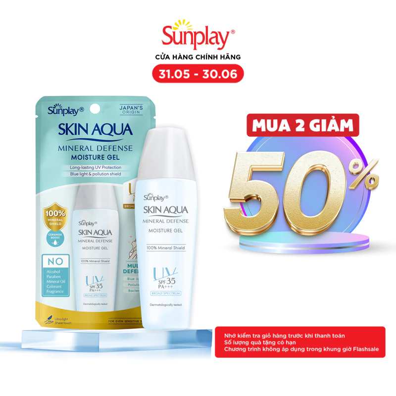Kem chống nắng vật lý dưỡng ẩm, dạng gel dùng hàng ngày Sunplay Skin Aqua Mineral Defense Moisture Gel SPF35+ PA++++ 25g