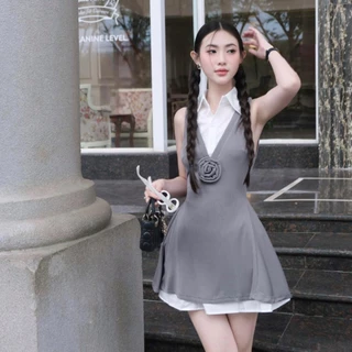 Váy LANE DRESS váy cổ yếm phối sơ mi kèm hoa by Camellia Studio