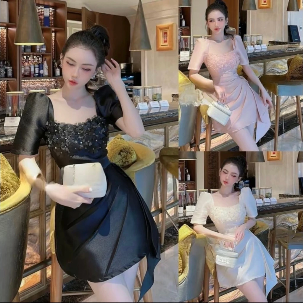 Đầm Taffa Thiết Kế Vạt Chéo Đính Kết Hoa Đá Dolldiva