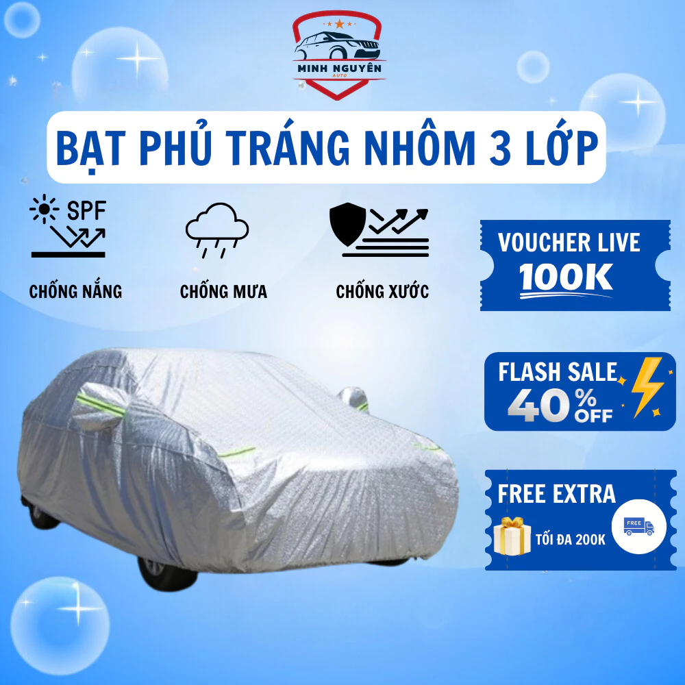 Bạt Phủ Ô Tô  - Bạt Trùm Xe Ô Tô 3  Lớp Bảo Vệ Xe Khỏi Mọi Tác Nhân, Chống Mưa Nắng Bảo Hành 1 Năm !