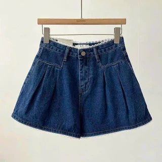 Quần short jean nữ  xoè  lật lưng Size S M L - Quần đùi bò viền ren chít ly màu xinh không giãn