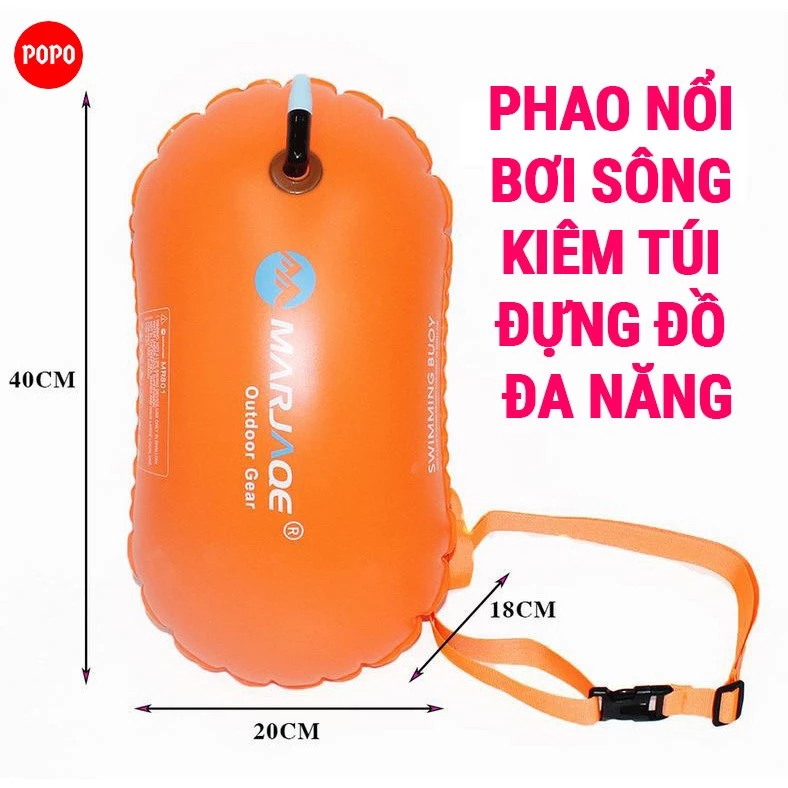 Phao nổi bơi sông, cứu hộ kiêm túi đựng đồ đa năng POPO LV80, dung tích 20L dày dặn chắc chắn
