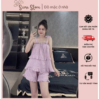 Bộ Ngủ 2 Dây Nữ Chất Boil Nhật Sang Chảnh, Pijama  Tiểu Thư Xinh Xắn - CC86