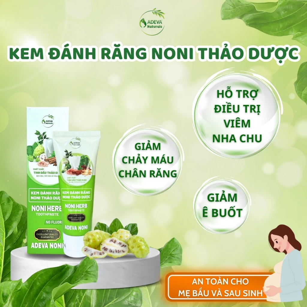 Kem đánh răng thảo dược NONI giảm hôi miệng hiệu quả, sạch trắng răng không chứa flour tốt cho răng niềng