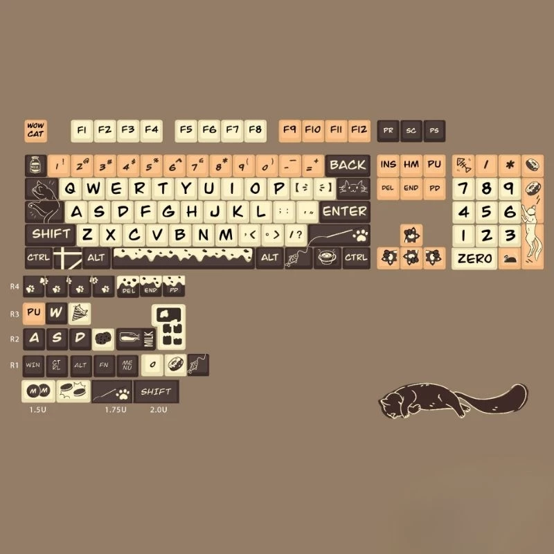 Keycap mèo dễ thương Qiaole CAT Coffee siêu đẹp cho bàn phím cơ
