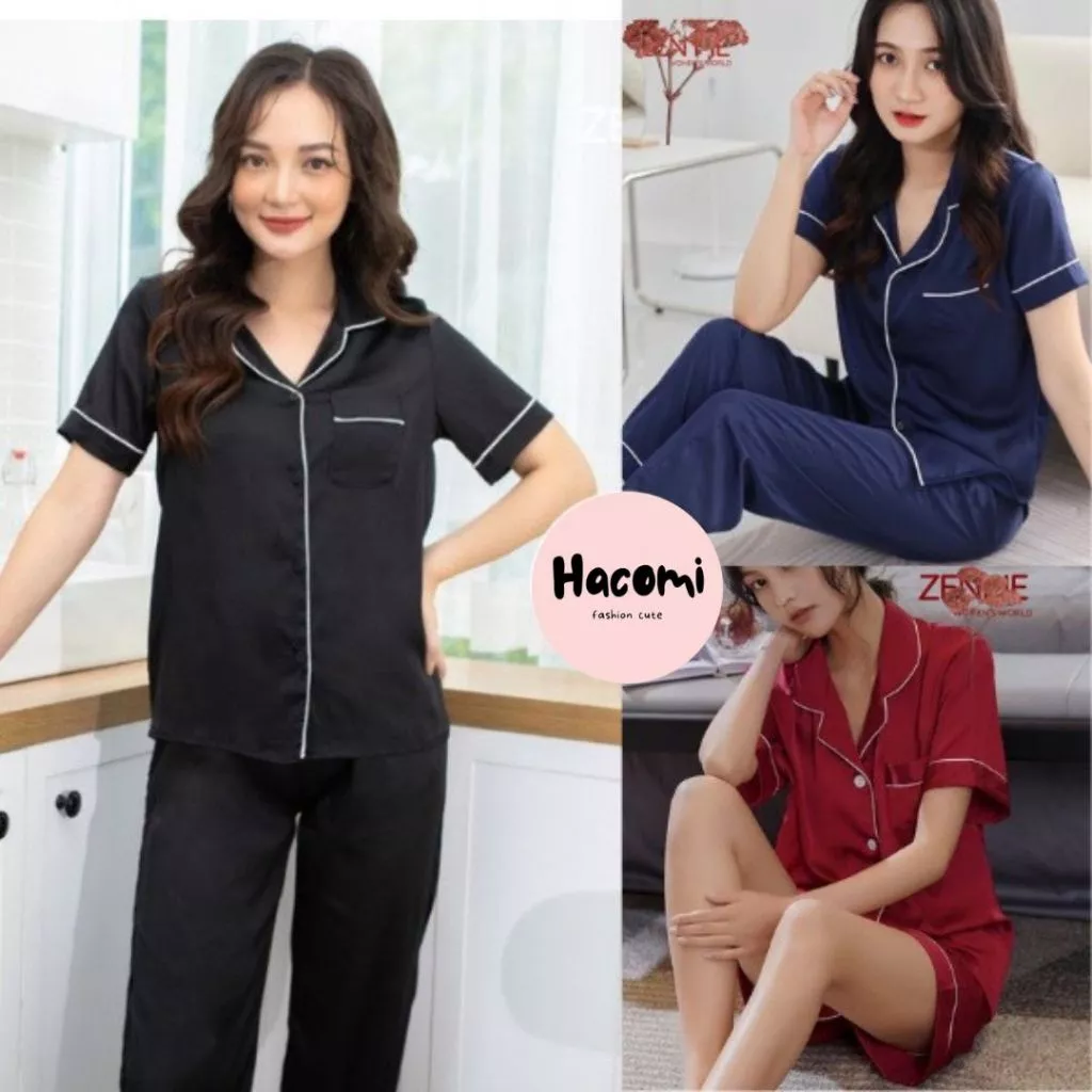 Bộ ngủ nữ áo cộc quần dài, Bộ pijama lụa nữ chất lụa ánh mềm mại thoải mái