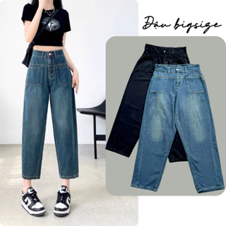 Quần jeans baggy bigsize dáng dài baggy cạp lưng cao có túi màu jeans phớt thời trang - J8