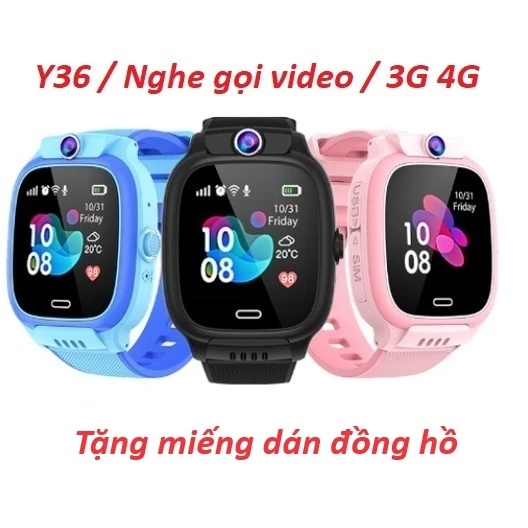 (GỌI VIDEO/4G) Đồng Hồ Định vị Trẻ Em Y36 (bản 2024), Nghe Gọi Video 4G, Định Vị, chống nước IP67, sử dụng Tiếng Việt