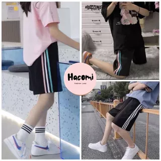 Quần short unisex 3 sọc màu - Sooc đùi thun thể thao học sinh phong cách năng động hàn quốc đẹp ulzzang