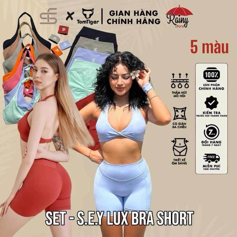 [ CHÍNH HÃNG - BỘ S/M ] SEY LUX BRA SHORT Bộ Đồ Tập Gym Cao Cấp, Quần Đùi Áo Bra có mút đệm sẵn - Rainy Store
