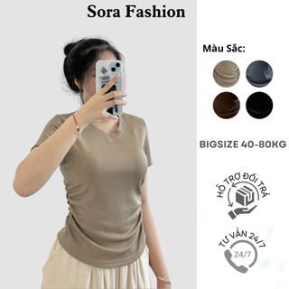 Áo Thun Nữ Bigsize Cổ Tim Sora Fashion,Áo Thun Kiểu Nữ Vạt Eo Che Khuyết Điểm Chất Liệu Thun Tăm 139