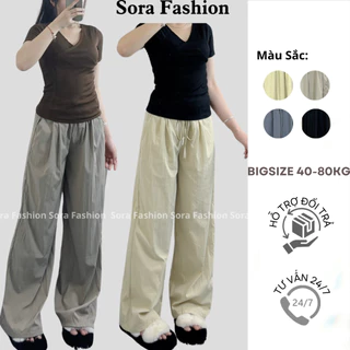 Quần Gió Nữ Bigsize Sora Fashion,Quần Ống Rộng Nữ Bigsize Chất Liệu Gió Nhăn Cạp Chun Co Giãn 143