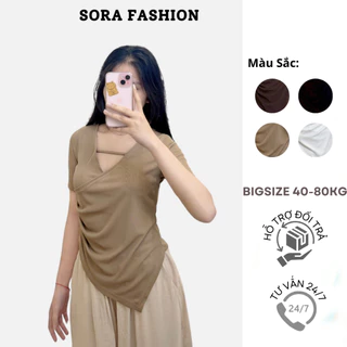 Áo Kiểu Nữ Bigsize Cộc Tay Vạt Chéo Sora Fashion,Áo Thun Kiểu Nữ Bigsize Ngắn Tay Vạt Chéo Chất Liệu Thun Tăm 126