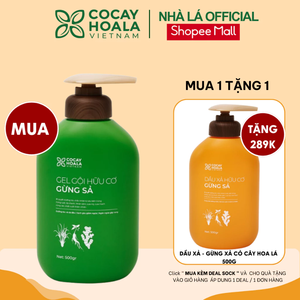 Special Deal - Dầu Gội Hữu Cơ Gừng Sả Cỏ Cây Hoa Lá 500ML Ngăn dầu bết tóc và giảm gàu ngứa