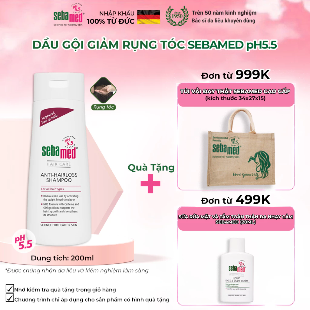 Dầu gội ngăn ngừa rụng tóc Sebamed Hair Care Anti-Hairloss Shampoo pH5.5 (200ml)