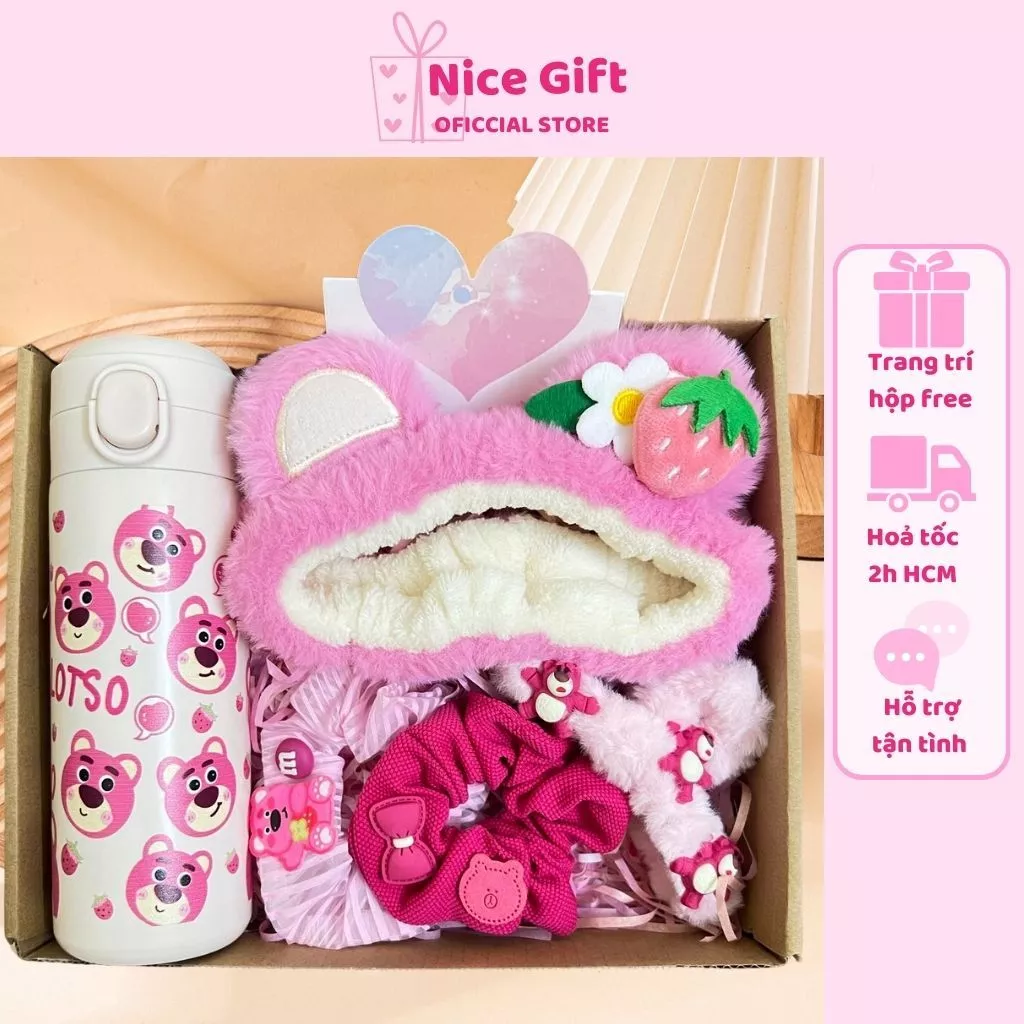 Hộp Quà Tặng Bạn Gái, Bạn Thân Cute, Set Quà Gấu Dâu Lotso Xinh Xắn Kèm Hộp, Tặng Sinh Nhật Lễ Lưu Niệm Nice Gift