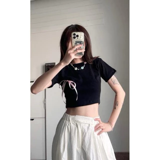 ÁO THUN CROPTOP ĐÍNH NƠ TO XINH ĐẸP CRNODAI