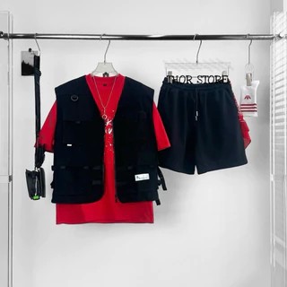 THOR set unisex áo gile GEO và quần short thun đen