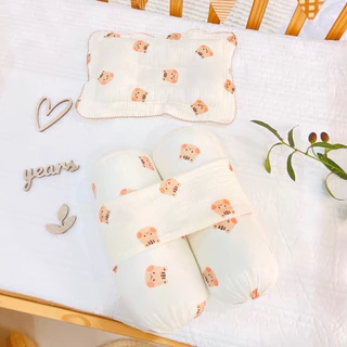 Bộ gối chặn sơ sinh xô Muslin Bee ruột bông tự nhiên mềm mại chống giật mình chi bé