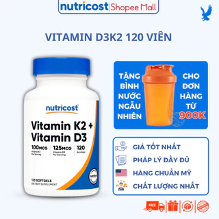 Vitamin D3K2 giúp xương chắc khỏe, giảm căng thẳng Nutricost Vitamin K2 100mcg, D3 5000 IU 120 viên