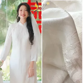 Lụa may áo dài - SILK – hoa văn thọ dơi màu trắng - TR01