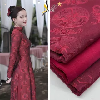 Lụa may áo dài - SILK – hoa văn thọ dơi màu mận chín – TR14