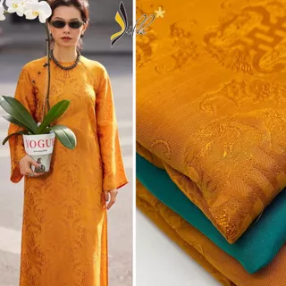 Lụa may áo dài - SILK – hoa văn thọ dơi màu vàng cam – TR23