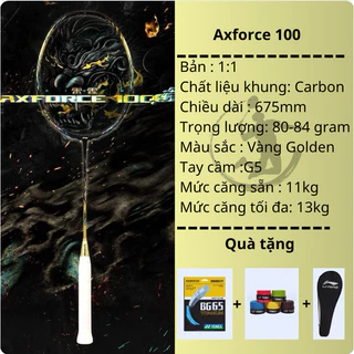 Vợt cầu lông Axforce 100 Golden Kirin căng sẵn 11-12kg, tặng quấn cán +bao vợt và in logo theo yêu cầu Vợt DH Badminton