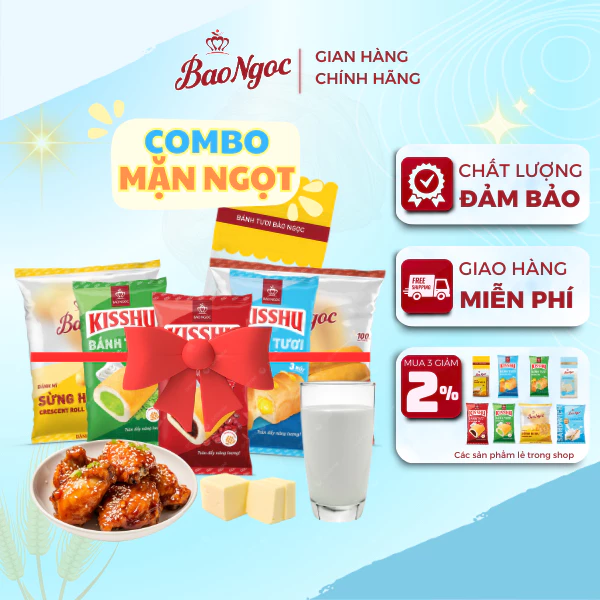 [Combo 6-10 Bánh MẶN NGỌT] Bánh Mì Tươi Bảo Ngọc Full Vị Nhân Chà Bông Ruốc, Socola, Sữa Chua, Sợi Gà, Sandwich...