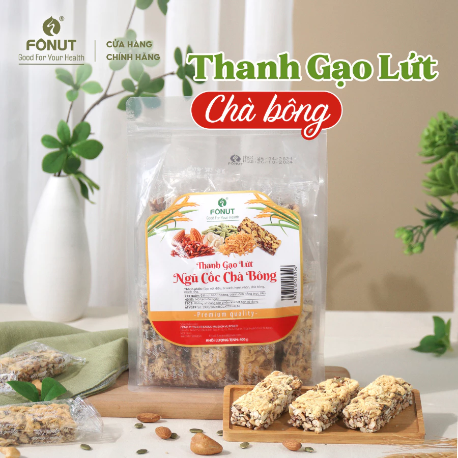 Thanh gạo lứt chà bông, rong biển Fonut (400g) - ăn vặt thanh gạo lứt