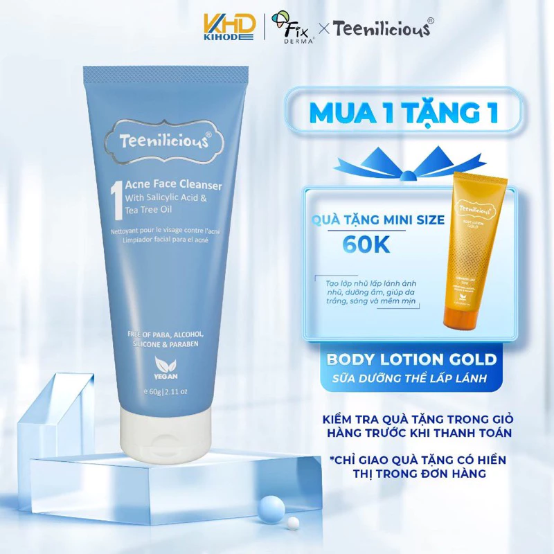 Sữa Rửa Mặt Da Dầu Mụn TEENILICIOUS Acne Face Cleanser Giúp Làm Sạch, Giảm Mụn Bã Nhờn 60g