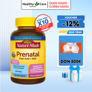 Vitamin tổng hợp cho mẹ bầu Nature Made Prenatal Folic Acid + DHA 150 viên bổ sung vitamin thiết yếu