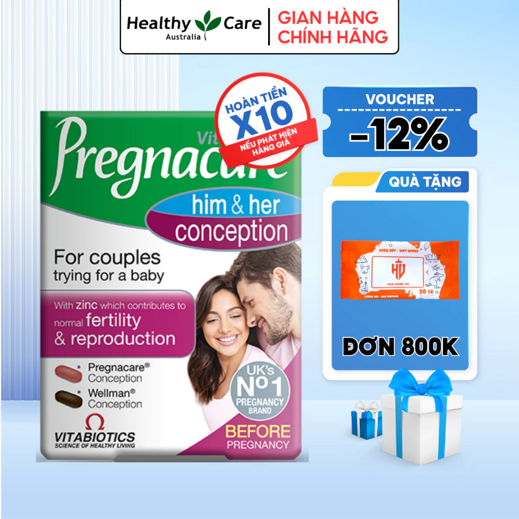 Viên uống tăng khả năng thụ thai Pregnacare Him & Her Conception Vitabiotics cho vợ và chồng 60 viên